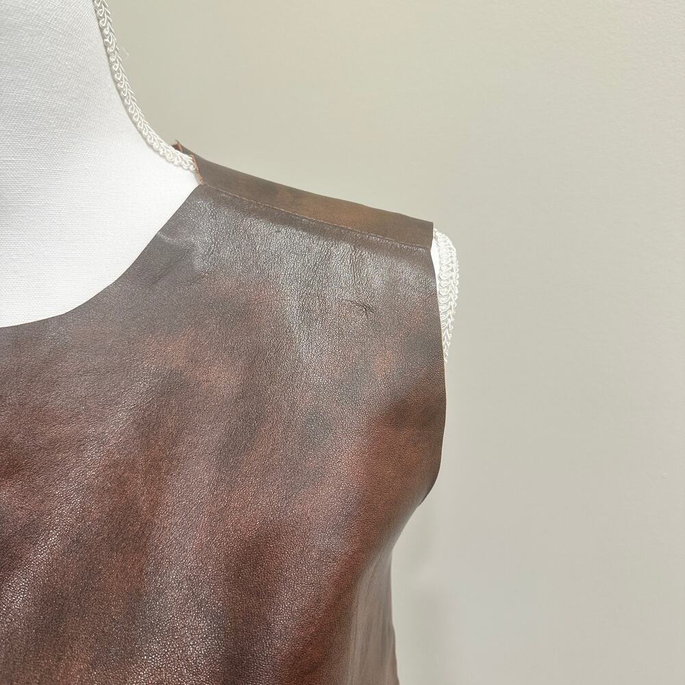 Andrea Landa Brown Boho Chic Cowgirl Handmade Colombian Leather Sleeveless Top‎ - Picture 4 of 10